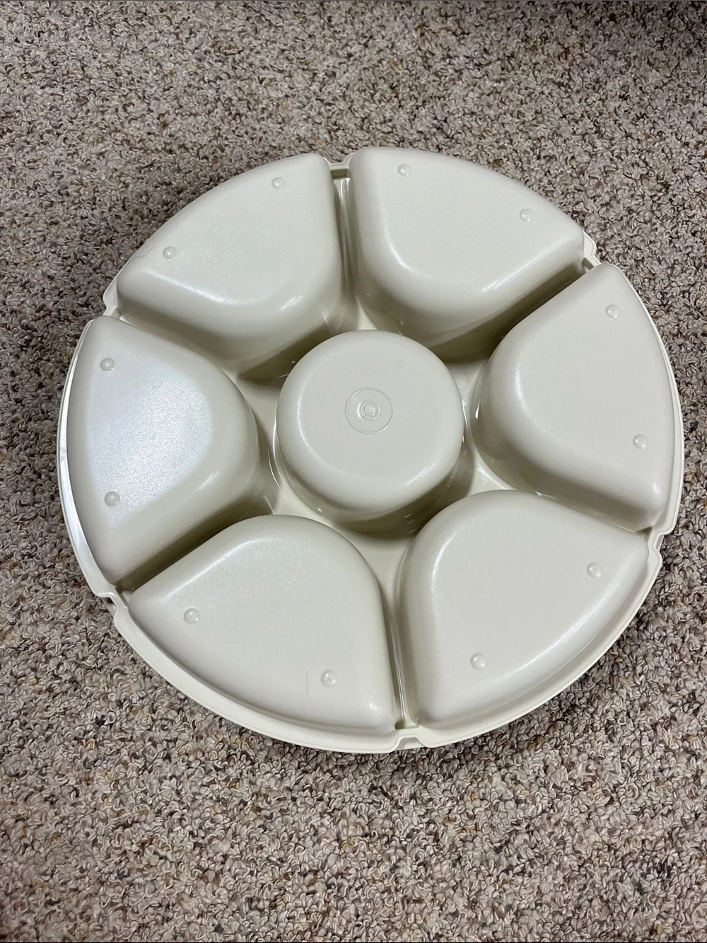 Tupperware Cream Sectioned Serving Tray with Removable Lid and Dip Bowl